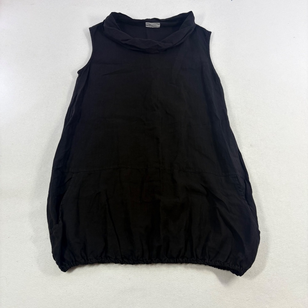 Bryn Walker Tunic Top Womens M Black Linen Cowl Neck Bubble Hem Sleeveless Lagen